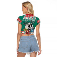 Hawaiian Skull Surfs Raglan Cropped T Shirt Mele Kalikimaka Palaka Quilt Pattern LT9 - Polynesian Pride