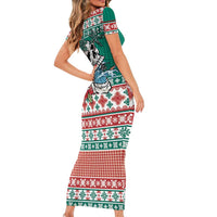 Hawaiian Skull Surfs Short Sleeve Bodycon Dress Mele Kalikimaka Palaka Quilt Pattern LT9 - Polynesian Pride