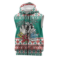 Hawaiian Skull Surfs Sleeveless Zip Hoodie Mele Kalikimaka Palaka Quilt Pattern LT9 Green - Polynesian Pride