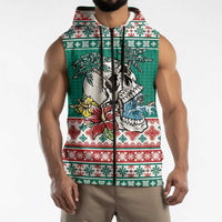 Hawaiian Skull Surfs Sleeveless Zip Hoodie Mele Kalikimaka Palaka Quilt Pattern LT9 - Polynesian Pride