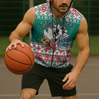 Hawaiian Skull Surfs Sleeveless Zip Hoodie Mele Kalikimaka Palaka Quilt Pattern LT9 - Polynesian Pride