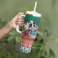 Hawaiian Skull Surfs Tumbler With Handle Mele Kalikimaka Palaka Quilt Pattern - Polynesian Pride