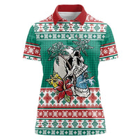 Hawaiian Skull Surfs Women Polo Shirt Mele Kalikimaka Palaka Quilt Pattern LT9 Female Green - Polynesian Pride