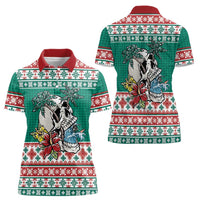 Hawaiian Skull Surfs Women Polo Shirt Mele Kalikimaka Palaka Quilt Pattern LT9 - Polynesian Pride