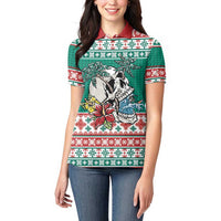 Hawaiian Skull Surfs Women Polo Shirt Mele Kalikimaka Palaka Quilt Pattern LT9 - Polynesian Pride