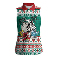 Hawaiian Skull Surfs Women Sleeveless Polo Shirt Mele Kalikimaka Palaka Quilt Pattern - Polynesian Pride