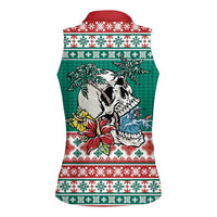 Hawaiian Skull Surfs Women Sleeveless Polo Shirt Mele Kalikimaka Palaka Quilt Pattern - Polynesian Pride