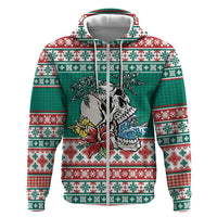 Hawaiian Skull Surfs Zip Hoodie Mele Kalikimaka Palaka Quilt Pattern - Polynesian Pride