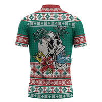 Hawaiian Skull Surfs Zipper Polo Shirt Mele Kalikimaka Palaka Quilt Pattern LT9 - Polynesian Pride
