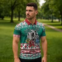 Hawaiian Skull Surfs Zipper Polo Shirt Mele Kalikimaka Palaka Quilt Pattern LT9 - Polynesian Pride