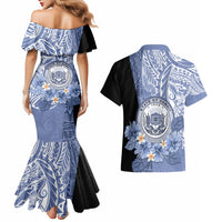 Aloha Vintage Hawaii Tribal Couples Matching Mermaid Dress and Hawaiian Shirt Blue Style LT9 - Polynesian Pride