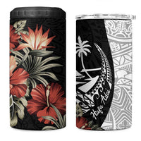 Guam Hafa Adai 4 in 1 Can Cooler Tumbler Tropical Flowers with Polynesian Pattern