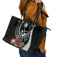 Hafa Adai Guam Leather Tote Bag Tropical Flowers with Polynesian Pattern LT9 - Polynesian Pride