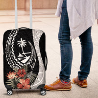 Hafa Adai Guam Luggage Cover Tropical Flowers with Polynesian Pattern LT9 Black - Polynesian Pride