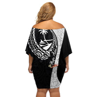 Hafa Adai Guam Off Shoulder Short Dress Tropical Flowers with Polynesian Pattern LT9 - Polynesian Pride