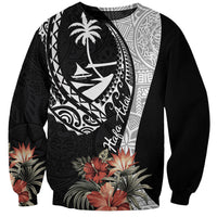 Hafa Adai Guam Sweatshirt Tropical Flowers with Polynesian Pattern LT9 Unisex Black - Polynesian Pride