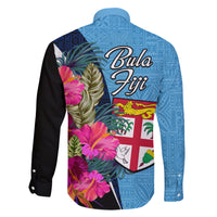 Bula Fiji Vintage Fijian Masi Pattern Family Matching Off Shoulder Long Sleeve Dress and Hawaiian Shirt Blue Unique LT9 - Polynesian Pride