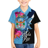 Bula Fiji Vintage Fijian Masi Pattern Family Matching Off Shoulder Long Sleeve Dress and Hawaiian Shirt Blue Unique LT9 Son's Shirt Blue - Polynesian Pride
