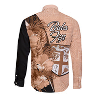 Bula Fiji Vintage Fijian Masi Pattern Long Sleeve Button Shirt Peach Fuzz Unique LT9 - Polynesian Pride