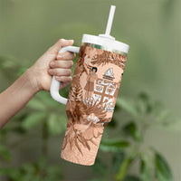 Bula Fiji Vintage Fijian Masi Pattern Tumbler With Handle Peach Fuzz Unique