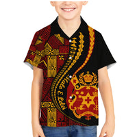 Vintage Tonga Malo E Lelei Ngatu Pattern Family Matching Mermaid Dress and Hawaiian Shirt LT9 Son's Shirt Red - Polynesian Pride