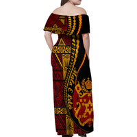 Vintage Tonga Malo E Lelei Ngatu Pattern Family Matching Off Shoulder Maxi Dress and Hawaiian Shirt LT9 - Polynesian Pride