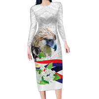 Philippines Eagle and Sampaguita Flowers Family Matching Long Sleeve Bodycon Dress and Hawaiian Shirt Polynesian Pattern