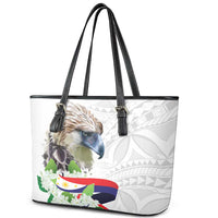 Philippines Eagle and Sampaguita Flowers Leather Tote Bag Polynesian Pattern