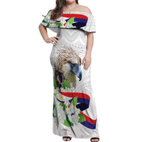 Philippines Eagle and Sampaguita Flowers Off Shoulder Maxi Dress Polynesian Pattern