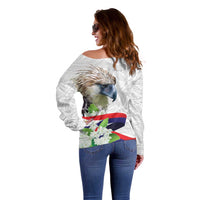 Philippines Eagle and Sampaguita Flowers Off Shoulder Sweater Polynesian Pattern
