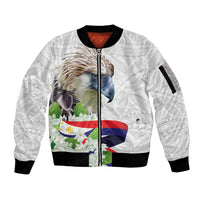 Philippines Eagle and Sampaguita Flowers Sleeve Zip Bomber Jacket Polynesian Pattern LT9 Unisex White - Polynesian Pride