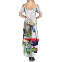 Philippines Eagle and Sampaguita Flowers Summer Maxi Dress Polynesian Pattern