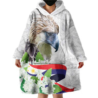 Philippines Eagle and Sampaguita Flowers Wearable Blanket Hoodie Polynesian Pattern