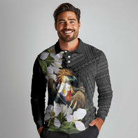 Philippines Eagle with Coat Of Arm Long Sleeve Polo Shirt Simple Sampaguita Jasmine