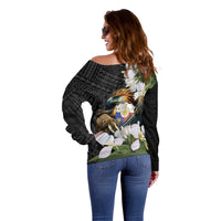 Philippines Eagle with Coat Of Arm Off Shoulder Sweater Simple Sampaguita Jasmine