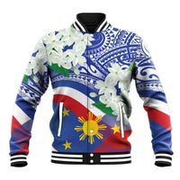 Philippines Flag Baseball Jacket Sampaguita Jasmine with Polynesian Tribal