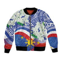 Philippines Flag Bomber Jacket Sampaguita Jasmine with Polynesian Tribal LT9 Unisex Blue - Polynesian Pride