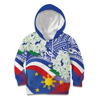 Philippines Flag Kid Hoodie Sampaguita Jasmine with Polynesian Tribal