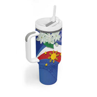 Philippines Flag Tumbler With Handle Sampaguita Jasmine with Polynesian Tribal LT9
