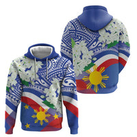 Philippines Flag Zip Hoodie Sampaguita Jasmine with Polynesian Tribal