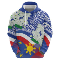 Philippines Flag Zip Hoodie Sampaguita Jasmine with Polynesian Tribal