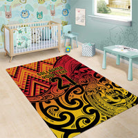 New Zealand Rangatira Custom Area Rug Red and Gold Niho Taniwha Maori Tribal