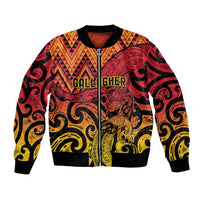 New Zealand Rangatira Custom Bomber Jacket Red and Gold Niho Taniwha Maori Tribal