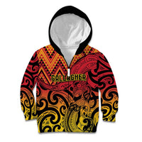 New Zealand Rangatira Custom Kid Hoodie Red and Gold Niho Taniwha Maori Tribal