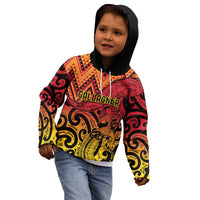 New Zealand Rangatira Custom Kid Hoodie Red and Gold Niho Taniwha Maori Tribal