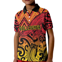 New Zealand Rangatira Custom Kid Polo Shirt Red and Gold Niho Taniwha Maori Tribal