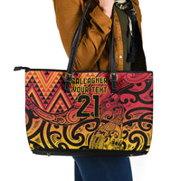 New Zealand Rangatira Custom Leather Tote Bag Red and Gold Niho Taniwha Maori Tribal