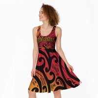 New Zealand Rangatira Custom Midi Dress Red and Gold Niho Taniwha Maori Tribal - Polynesian Pride