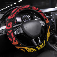 New Zealand Rangatira Steering Wheel Cover Red and Gold Niho Taniwha Maori Tribal