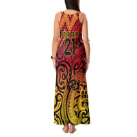 New Zealand Rangatira Custom Tank Maxi Dress Red and Gold Niho Taniwha Maori Tribal